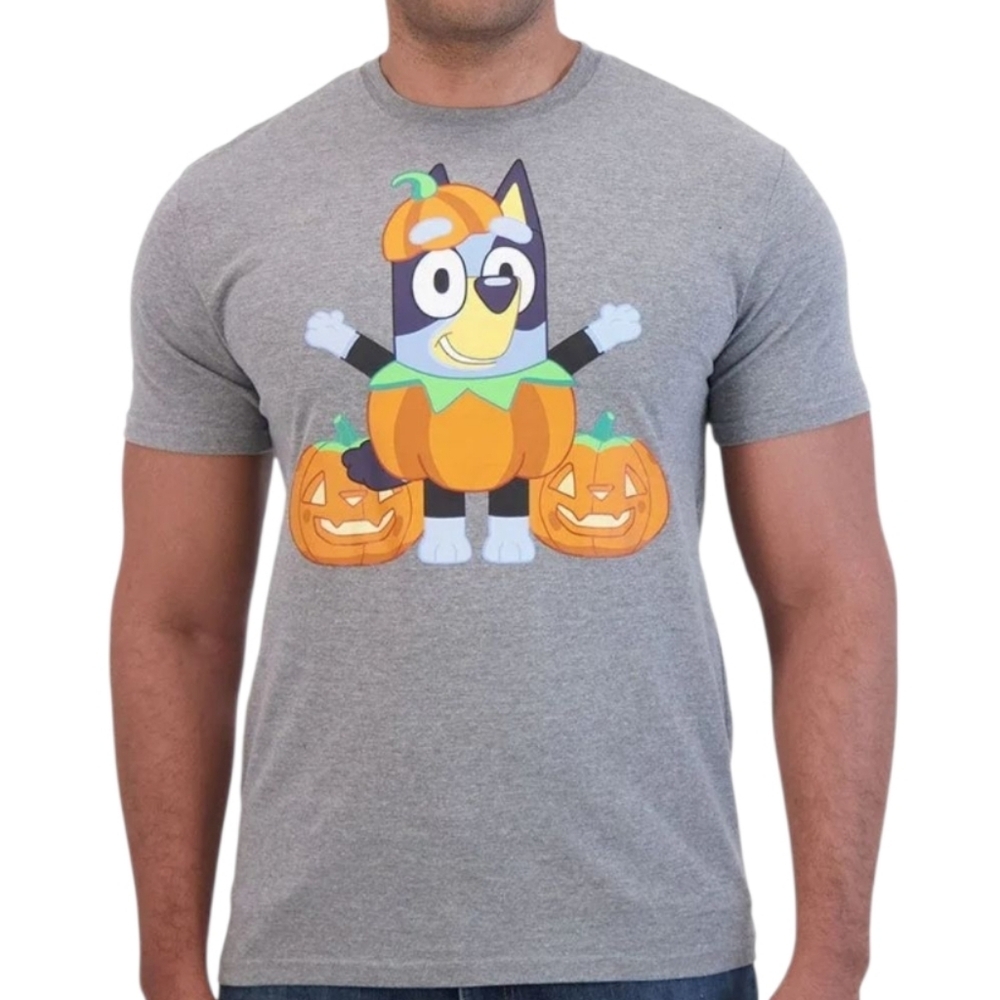 Bluey Halloween Glow in the Dark Pumpkin Jack o lantern Tee Grey M